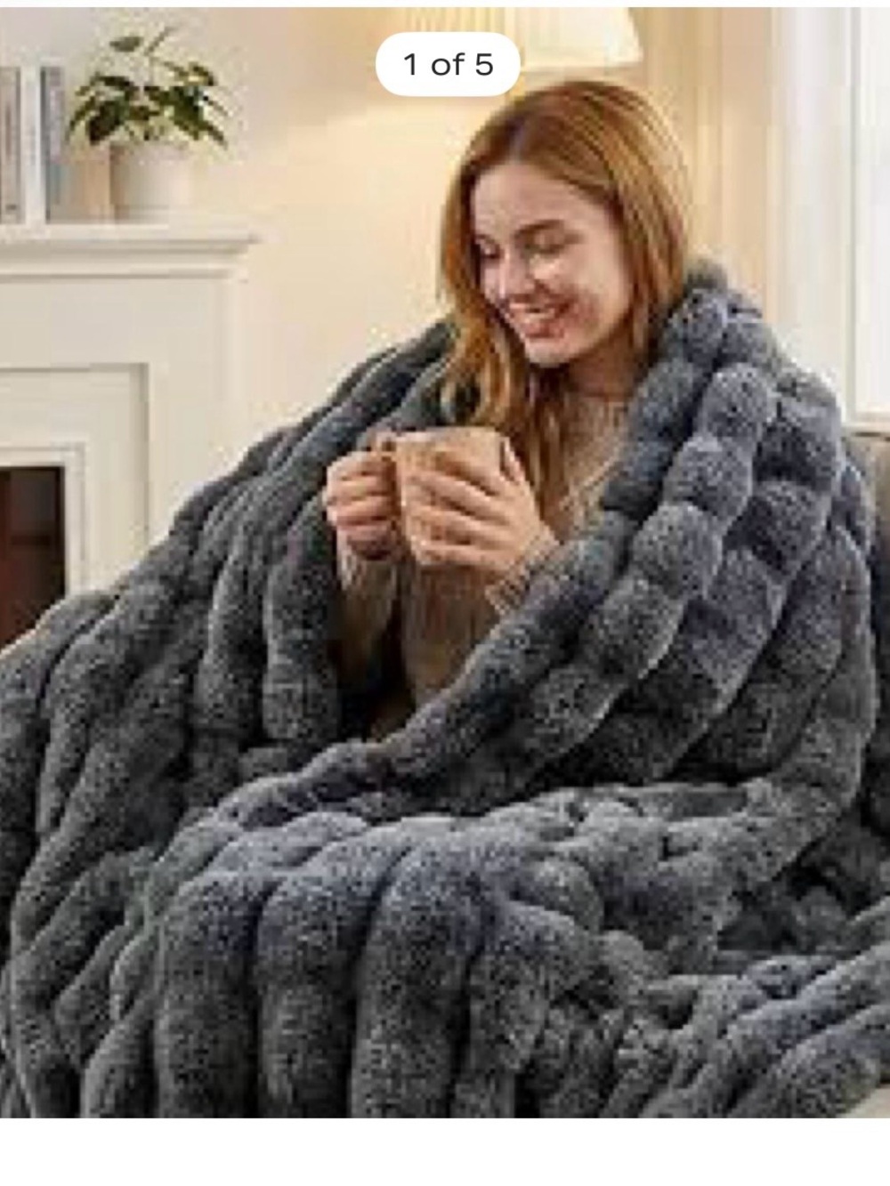 Joniyear beautiful cozy rib bamboo striped faux fur blanket light grey